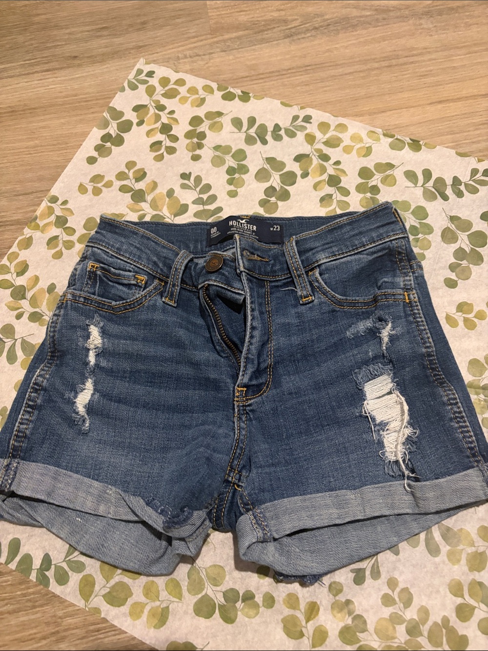 Hollister Blue Distressed Rolled-Hem Denim Shorts
